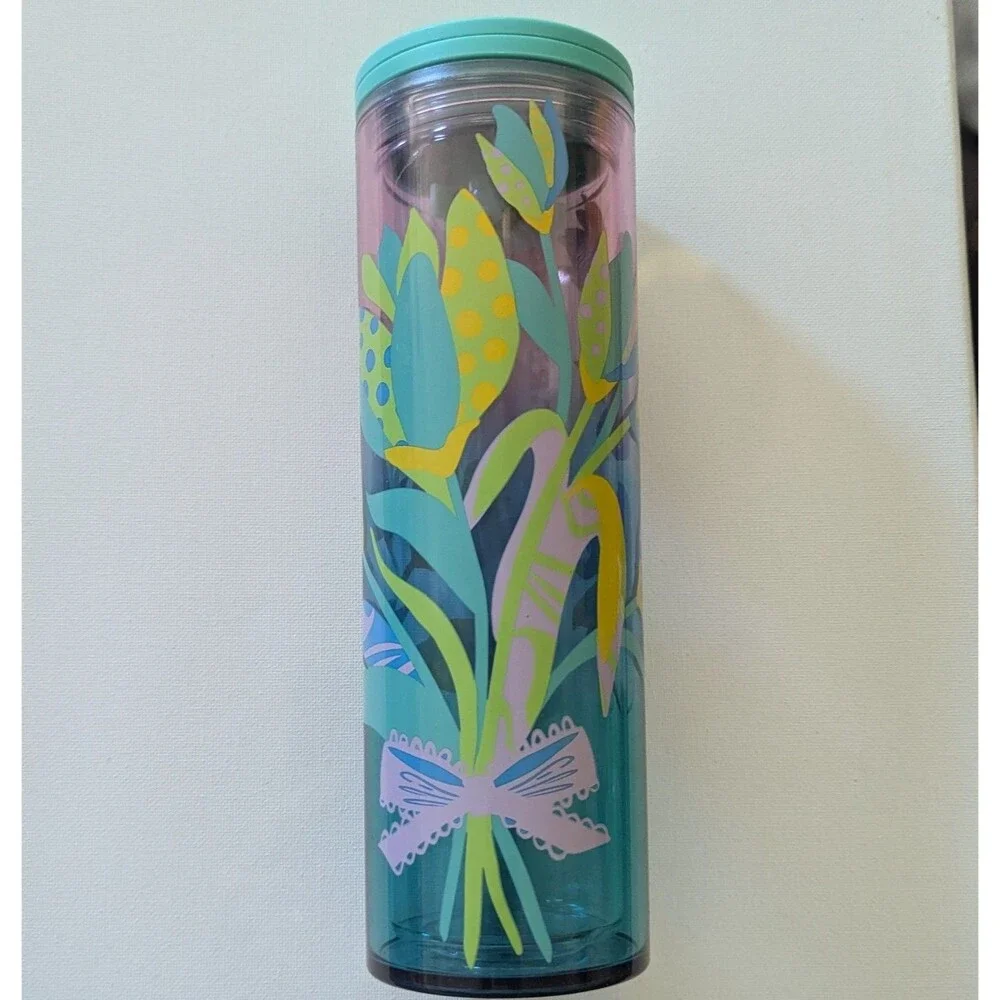 Starbucks Spring Soft Touch Iridescent Teal Floral 16oz Twist Tumbler NWT
